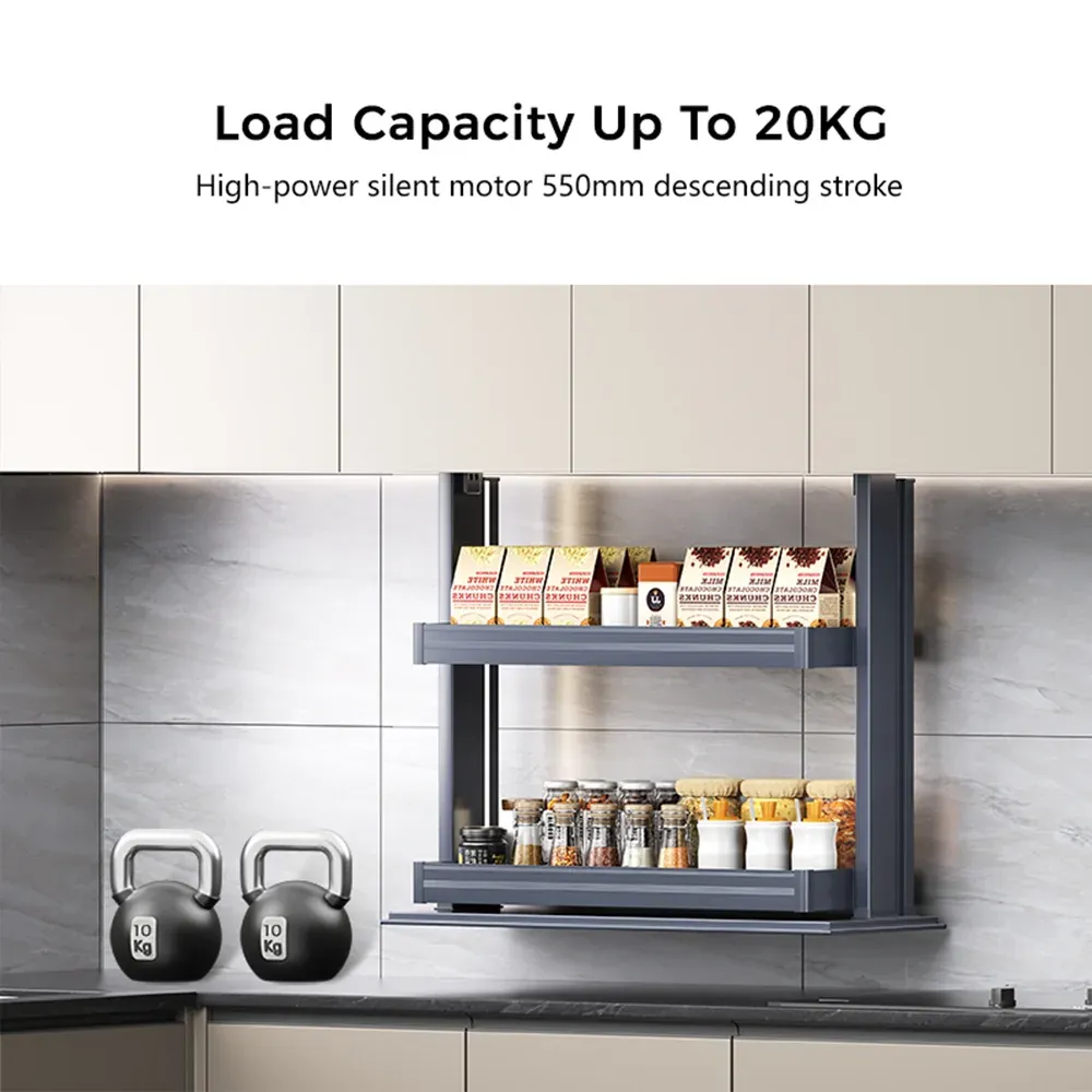Electric lift spice rack with up to 20 kg load capacity