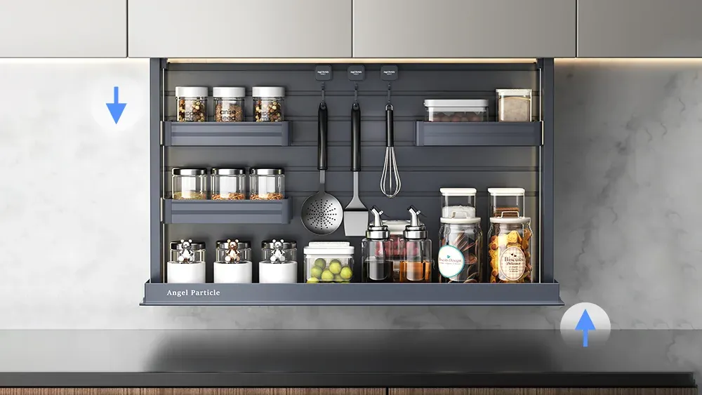 Kitchen Electric Pull-Down Storage Basket Shelf Lift with Adjustable Shelves