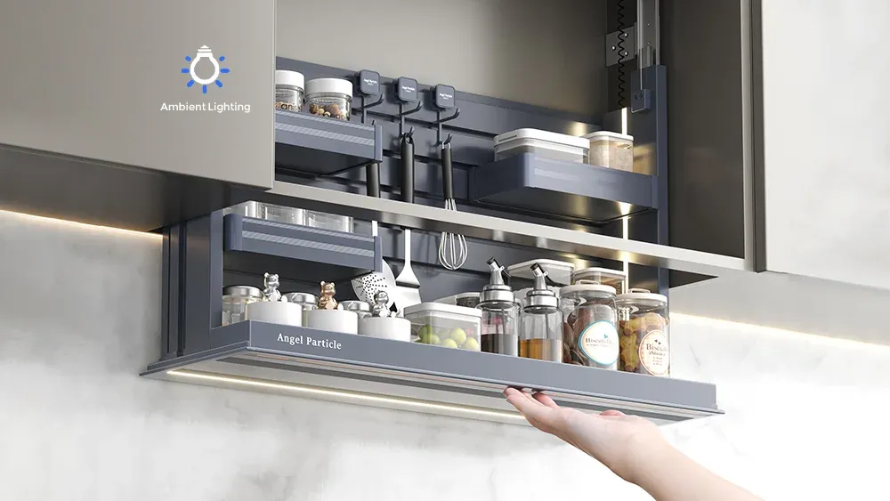 Kitchen Electric Pull-Down Storage Basket Shelf Lift with Adjustable Shelves