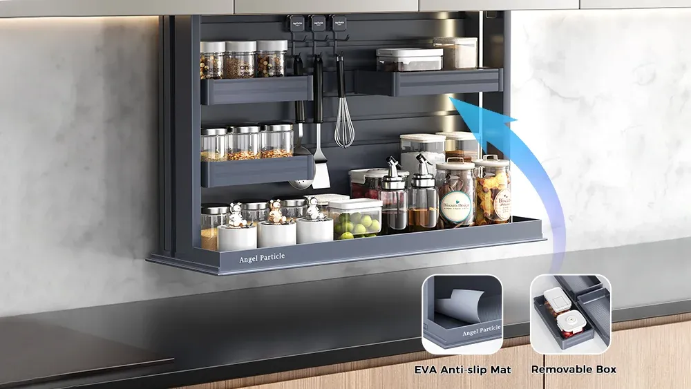 Kitchen Electric Pull-Down Storage Basket Shelf Lift with Adjustable Shelves
