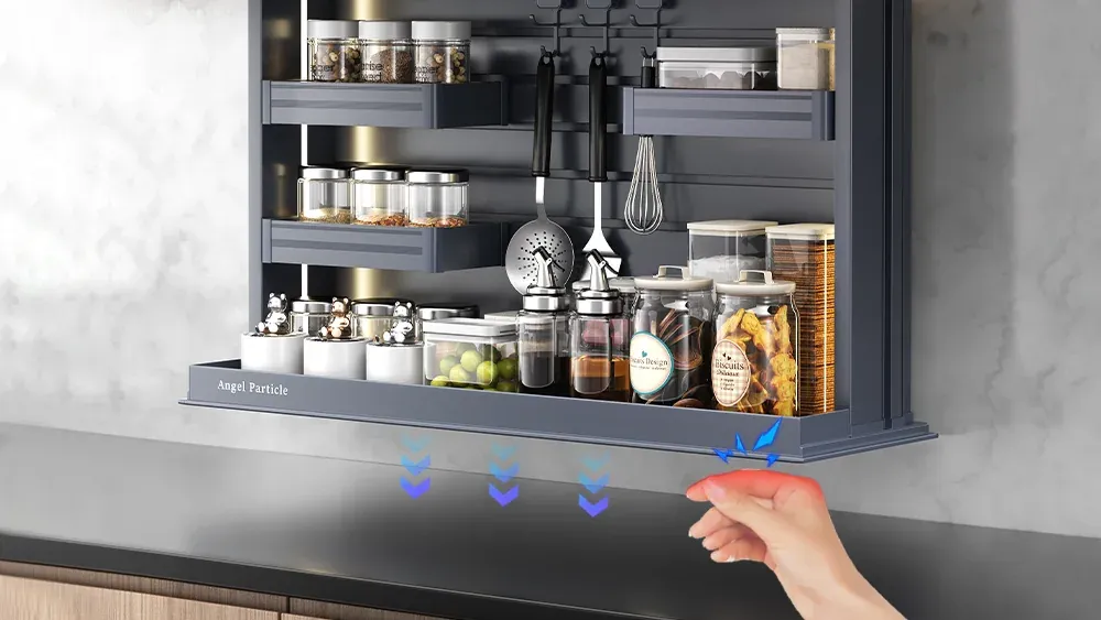 Kitchen Electric Pull-Down Storage Basket Shelf Lift with Adjustable Shelves