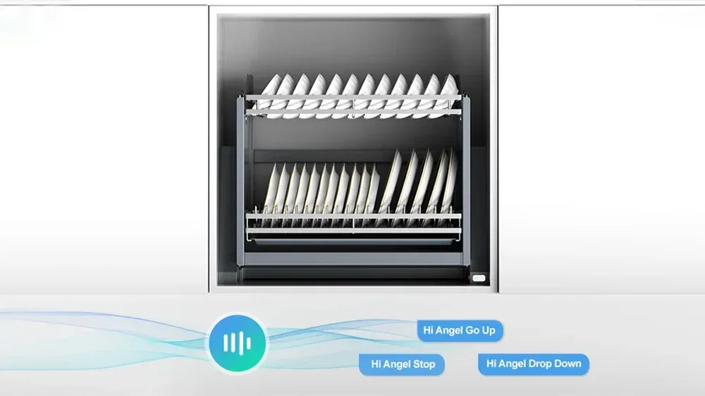 Touch control electric lifting basket with LED lighting