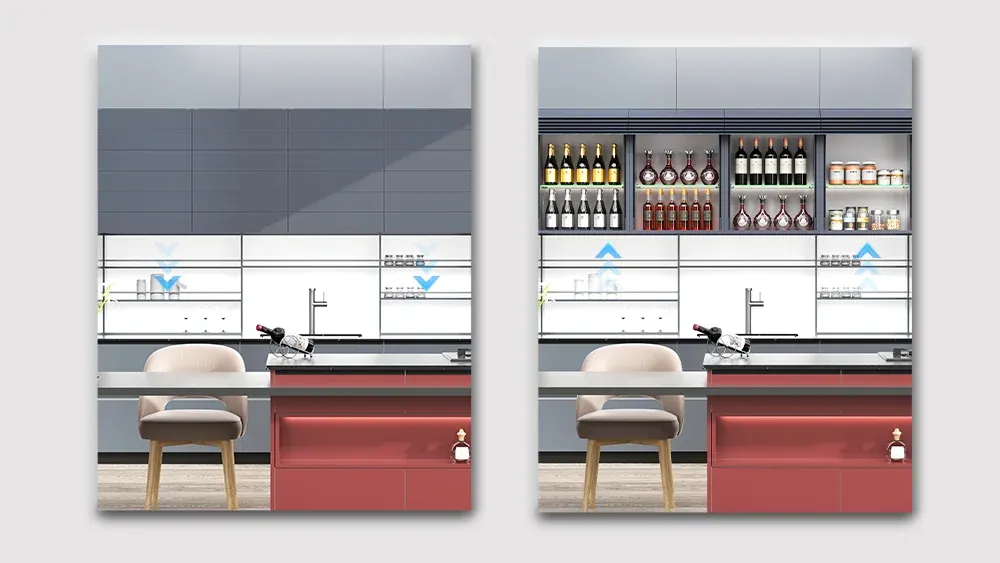 Tempered glass louver automatic lift cabinet door with color options