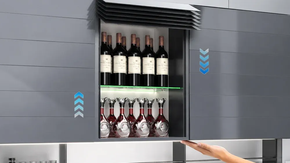 One touch automatic lifting smart cabinet door