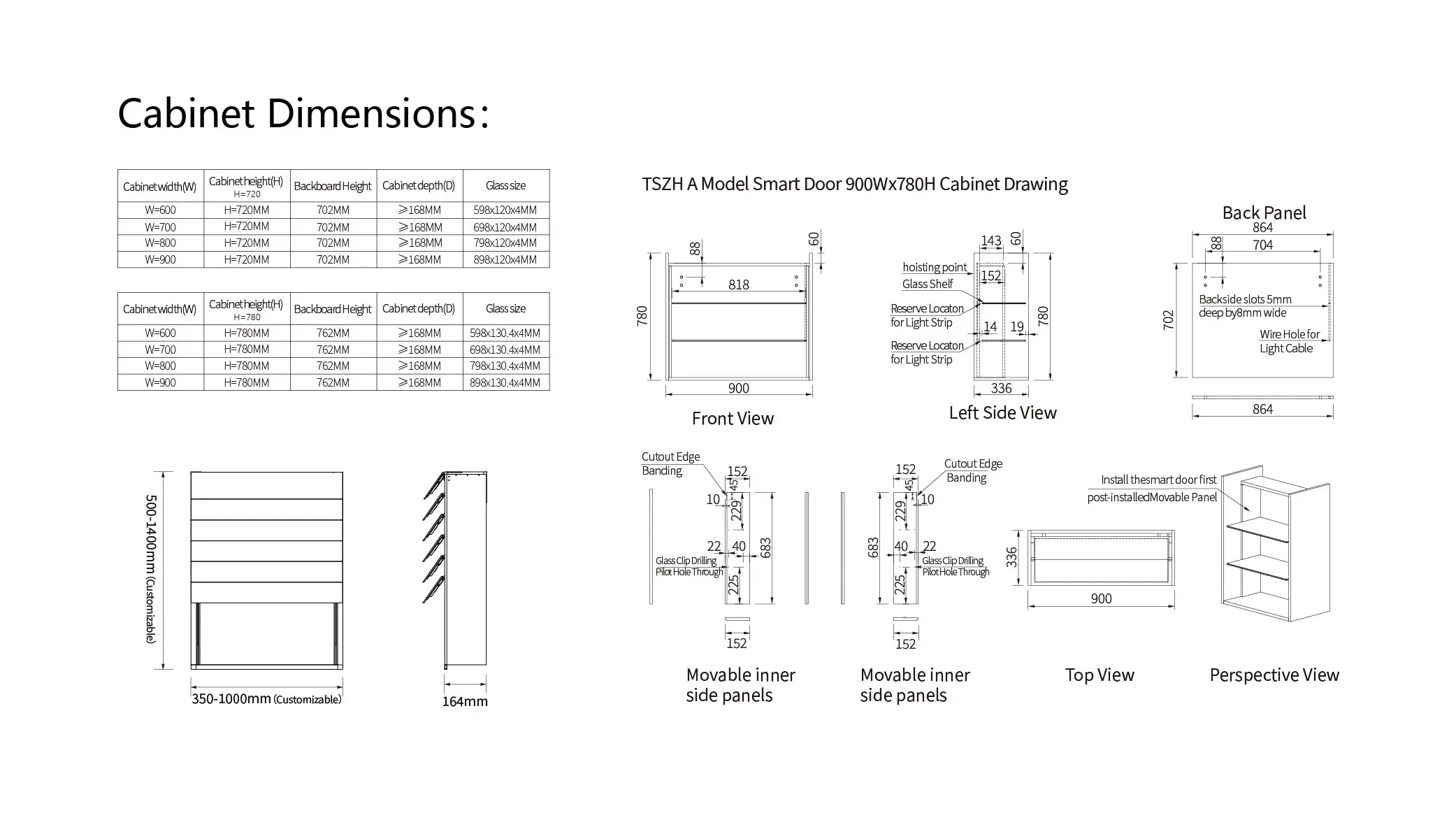 Automatic lift cabinet door dimensions and installation size