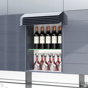 Automatic lift cabinet door with smart tempered glass louver design