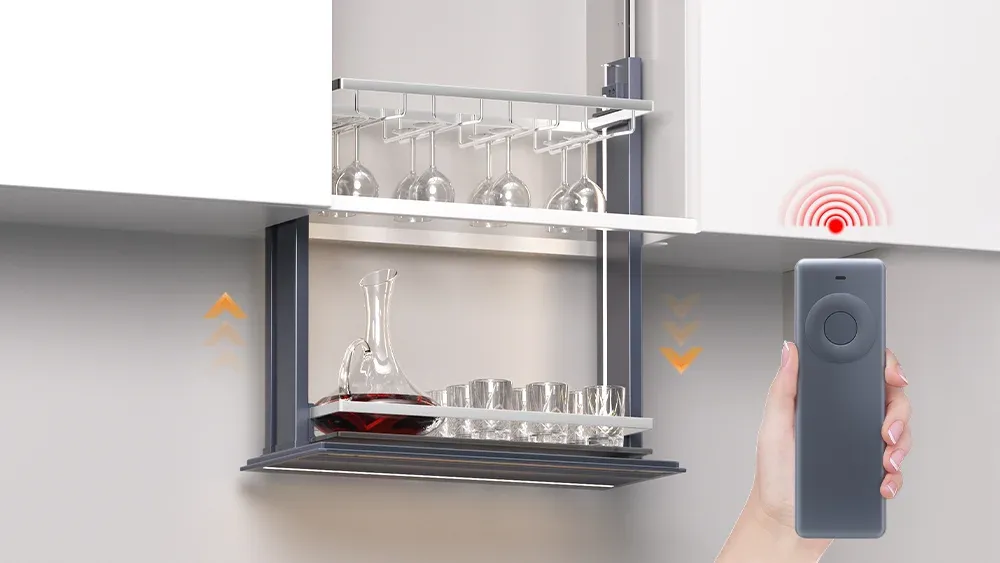 Touch remote and voice control electric wine glass cabinet lift