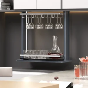 Automatic wine glass rack with motorized lifting storage
