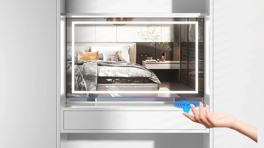 Touch control electric lifting LED mirror system