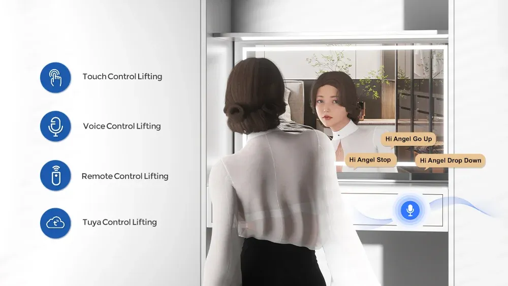 Voice remote APP control smart lifting mirror