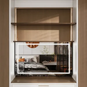 Electric lifting LED mirror for smart cabinet application