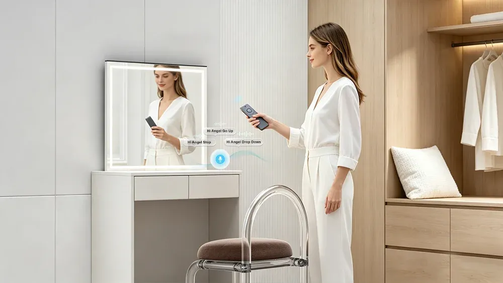 Optional voice and remote control hidden mirror lift for OEM furniture