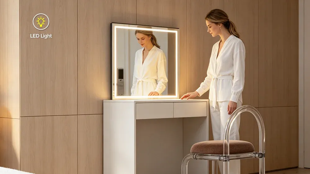 Automatically Lifting Mirror with balanced automatic LED lighting