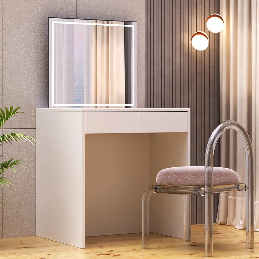Automatically Lifting Mirror raised for vanity table application