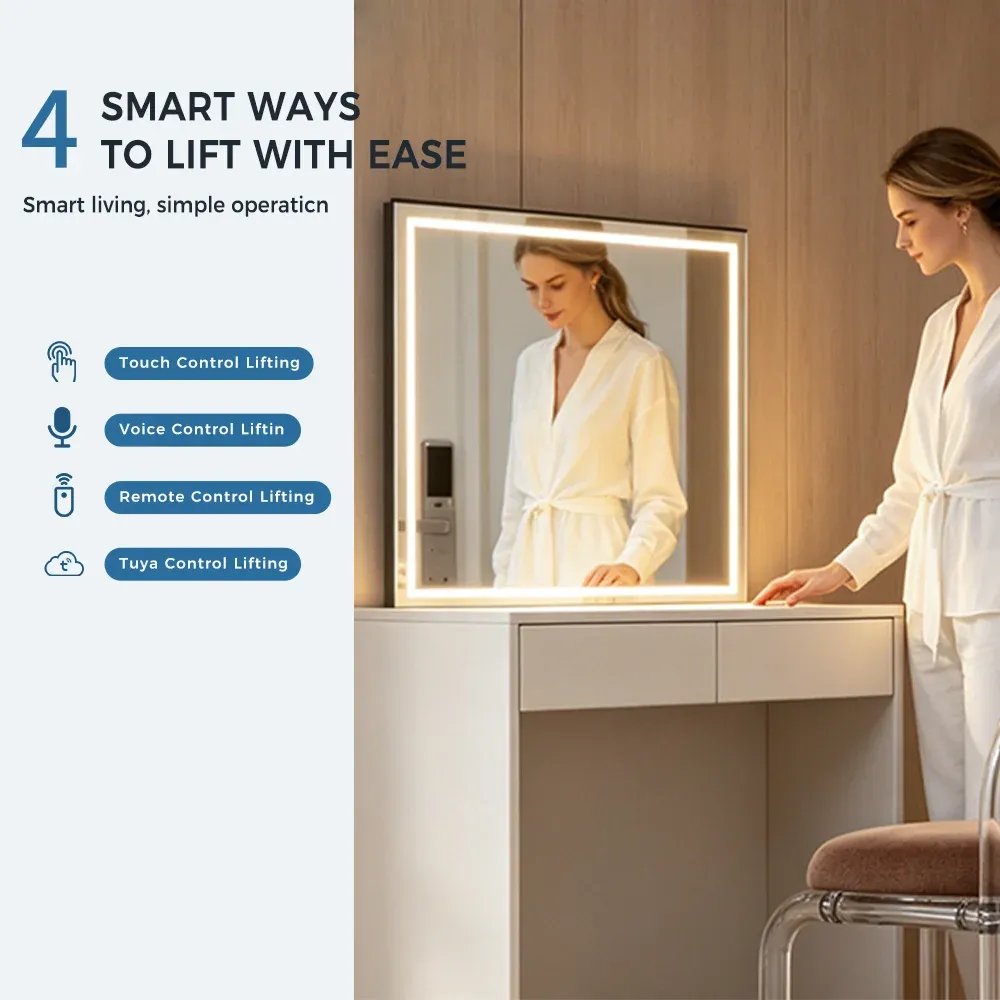 Custom motorized lifting mirror for furniture suppliers and projects