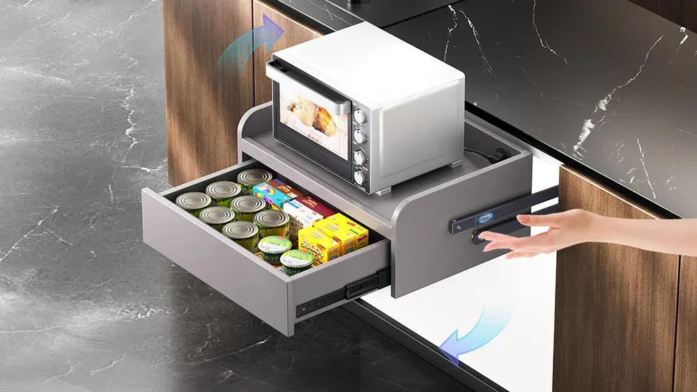 Multi-point touch control base cabinet lifting system