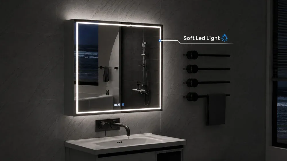 LED lighting Electric Lift Mirror Cabinet for bathroom use
