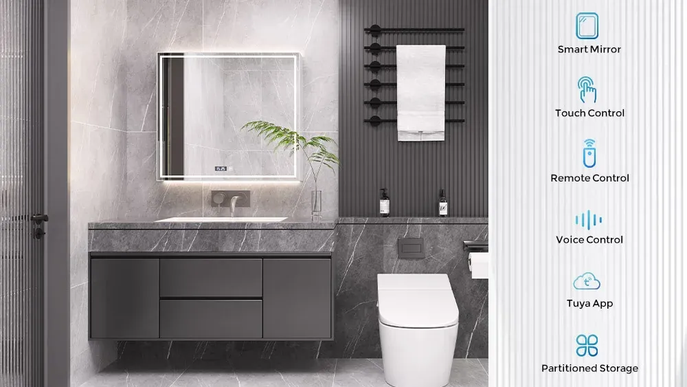 Electric mirror cabinet with optional voice remote and APP control