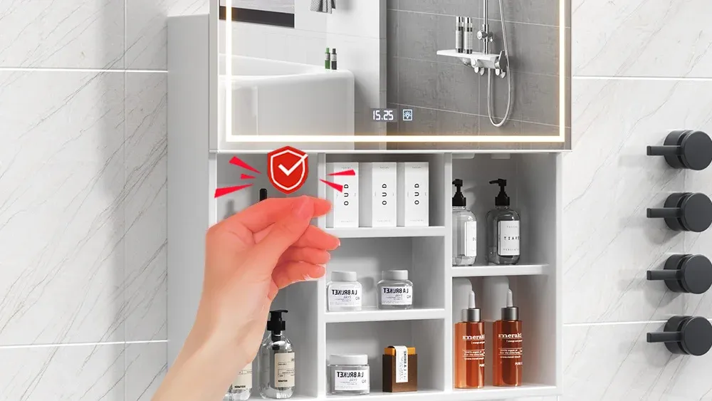 Anti-collision anti-pinch Electric Lift Mirror Cabinet safety system