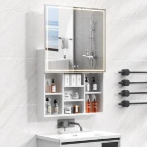 LED Electric Lift Mirror Cabinet for modern bathroom cabinetry