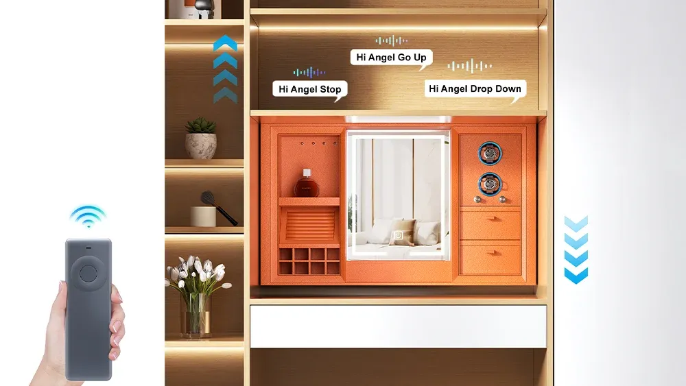 Touch control Electric Lift Vanity Table with optional voice remote and APP control