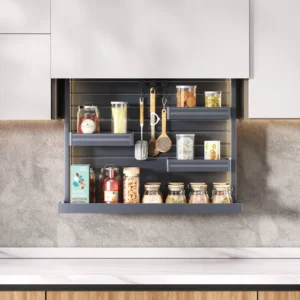 Kitchen cabinet automated lifting rack lowering from upper cabinet