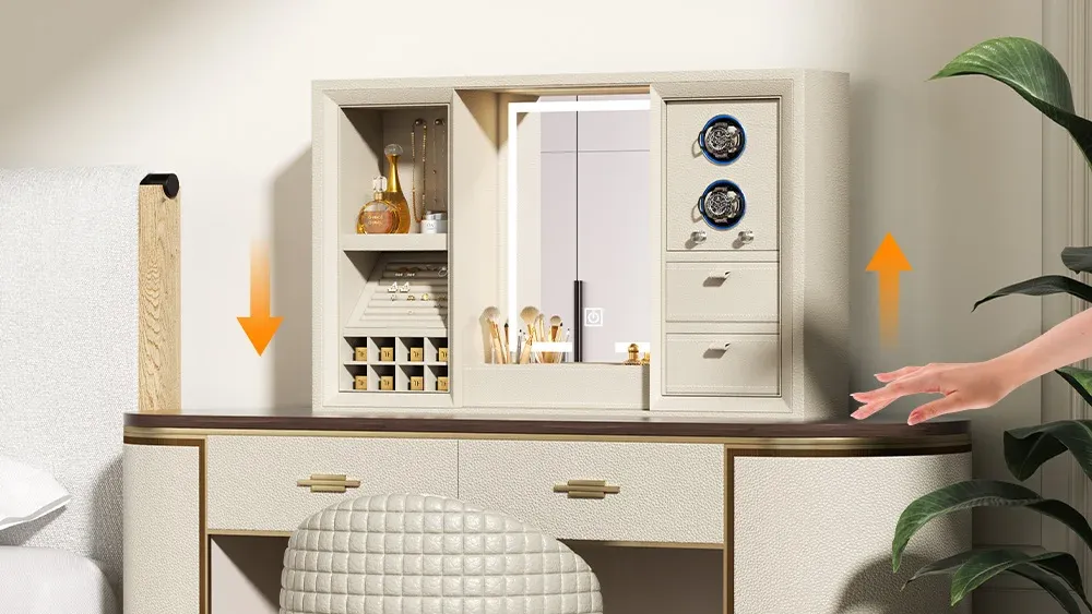 One-touch hidden electric lift vanity table inside desktop