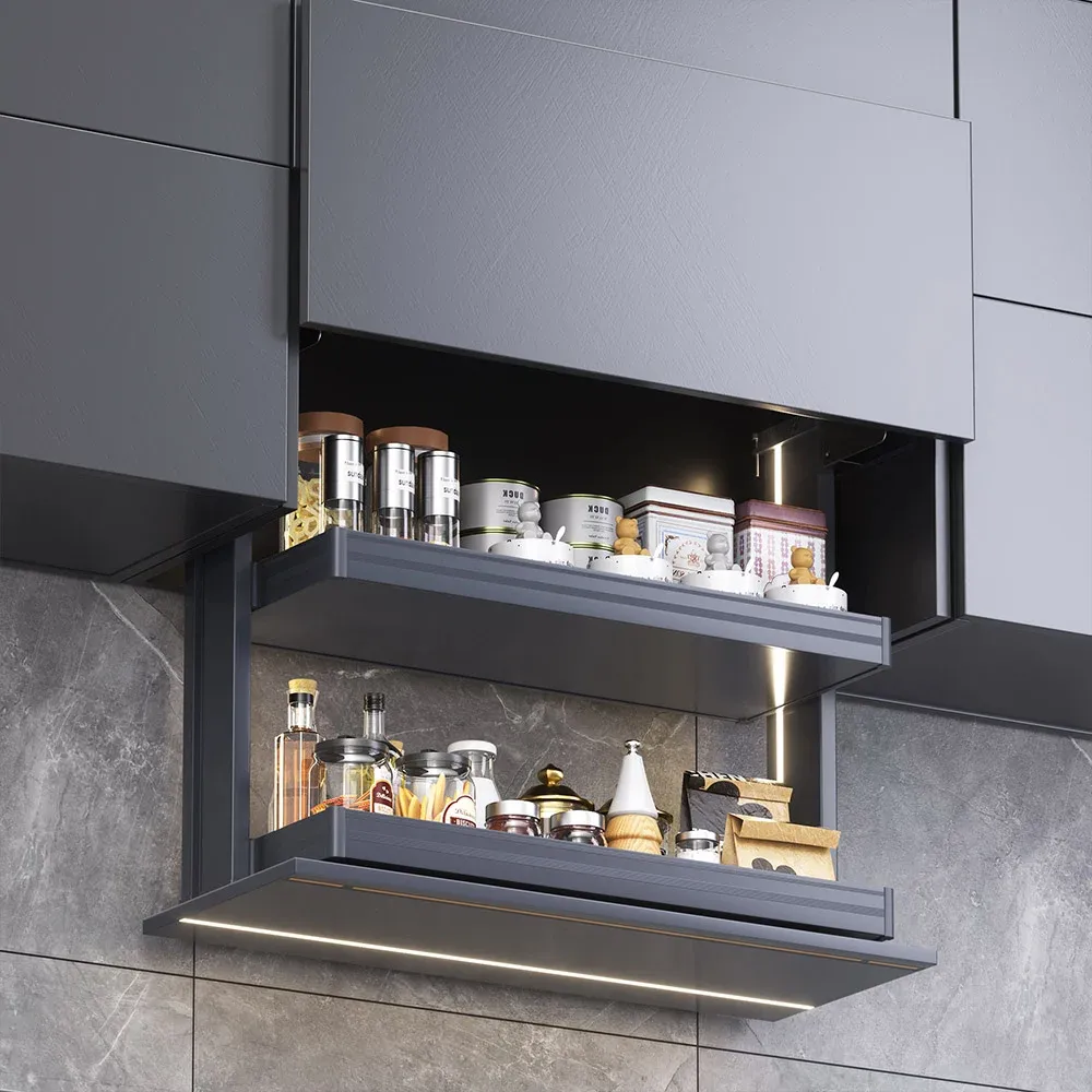 Two-level electric spice storage for modern wall cabinets