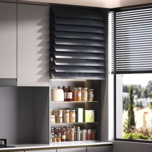 Electric louvre door mechanism for OEM furniture projects